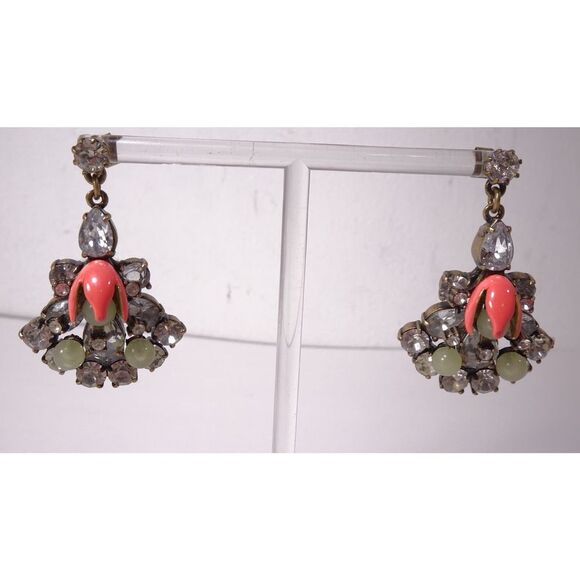 J.Crew Women's Pink Tulip Lime Bead Gemstone Fan Earrings NWOT 68 - Picture 1 of 9